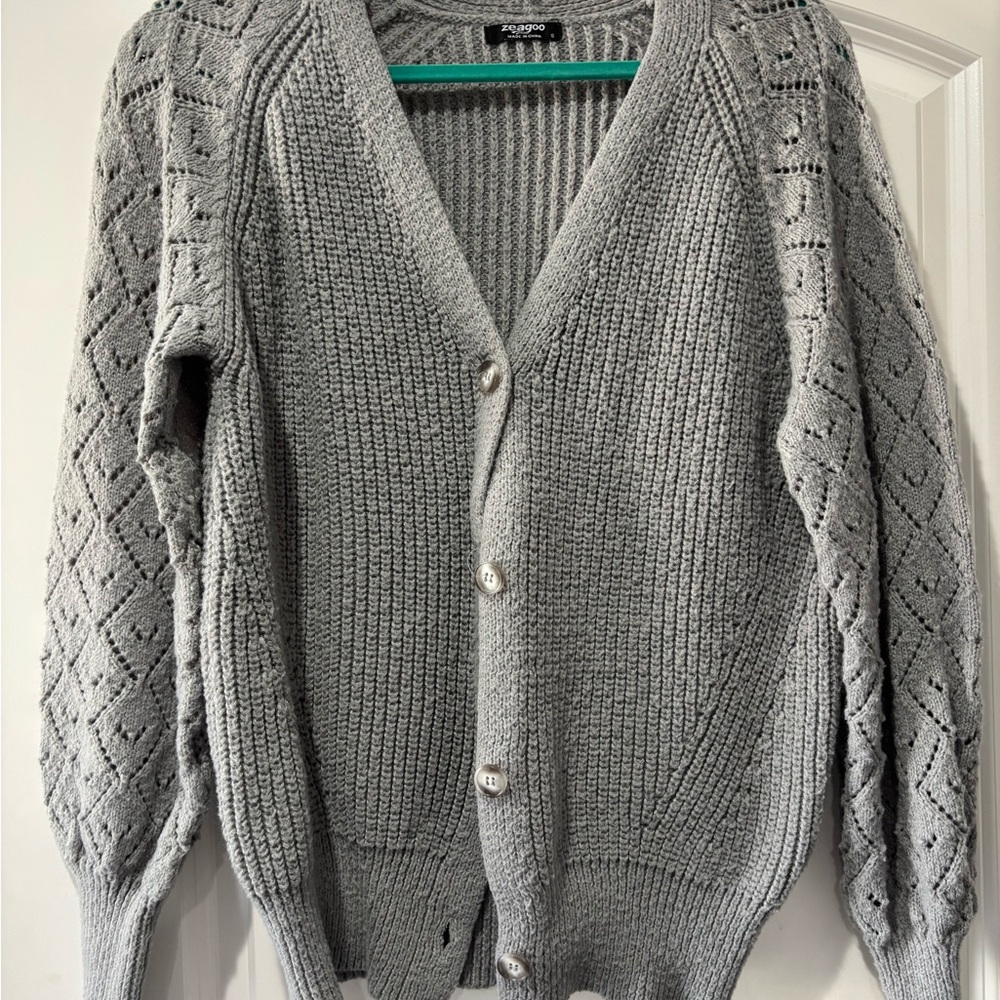 Gray Cardigan Button-Up